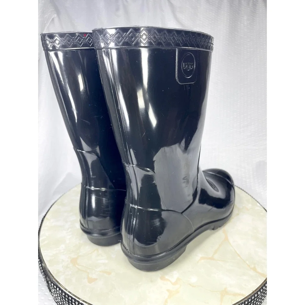 UGG Shaye Glossy Waterproof Rain Boots Womens 8 Black Rubber Outdoor Winter Shoe